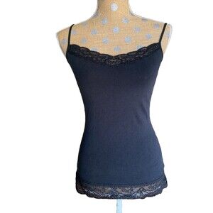 Vintage Express Lace Trim Cami Top Black Y2K Babydoll Layering Mallcore